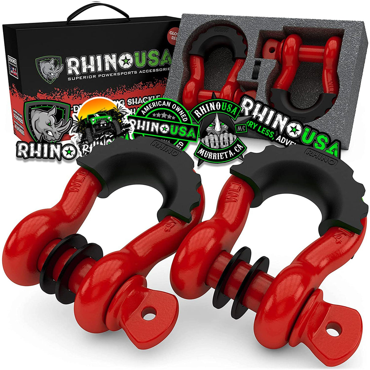Rhino USA RNO-RED-SHACKLES - 3/4In D-Ring Shackle Set (2-Pack)(Red) Rhino USA RNO-RED-SHACKLES - 3/4In D-Ring Shackle Set (2-Pack)(Red)