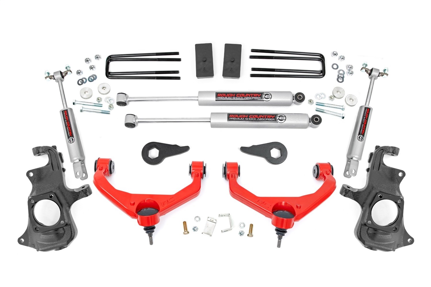 Rough Country 97630RED - 3.5 Inch Lift Kit - Knuckle - w/ Overloads - Chevy/GMC 2500HD/3500HD (11-19)