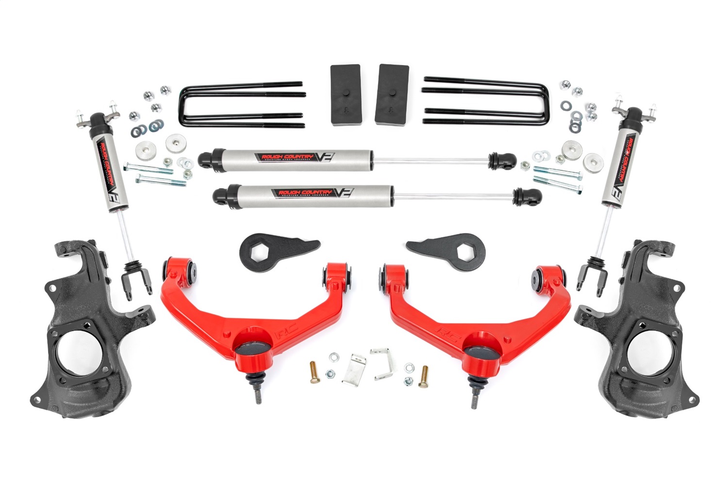 Rough Country 97670RED - 3.5 Inch Knuckle Lift Kit - V2 - w/ Overloads - Chevy/GMC 2500HD/3500HD (11-19)