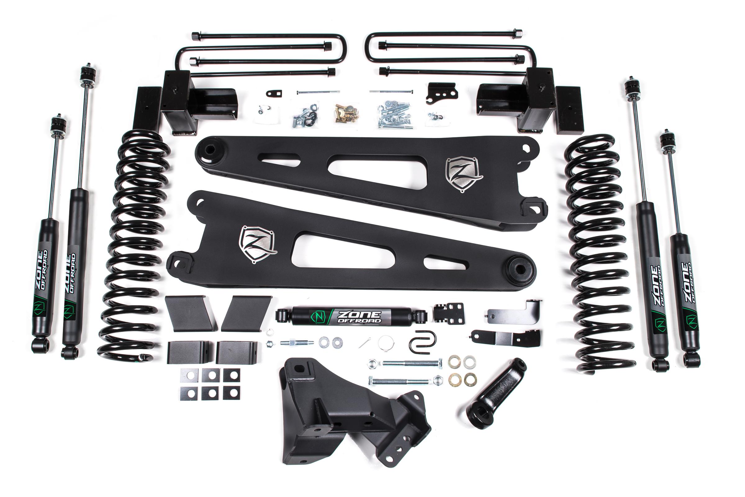 Zone Offroad ZONF108F - 17-19 Ford F-250/350 Super Duty 4 Inch Radius Arm Lift Kit 2 Inch Rear Block Diesel 2 Leaf Main Fox Adventure Shocks Adventure Series Shocks Offroad Zone Offroad ZONF108F - 17-19 Ford F-250/350 Super Duty 4 Inch Radius Arm Lift Kit 2 Inch Rear Block Diesel 2 Leaf Main Fox Adventure Shocks Adventure Series Shocks Offroad