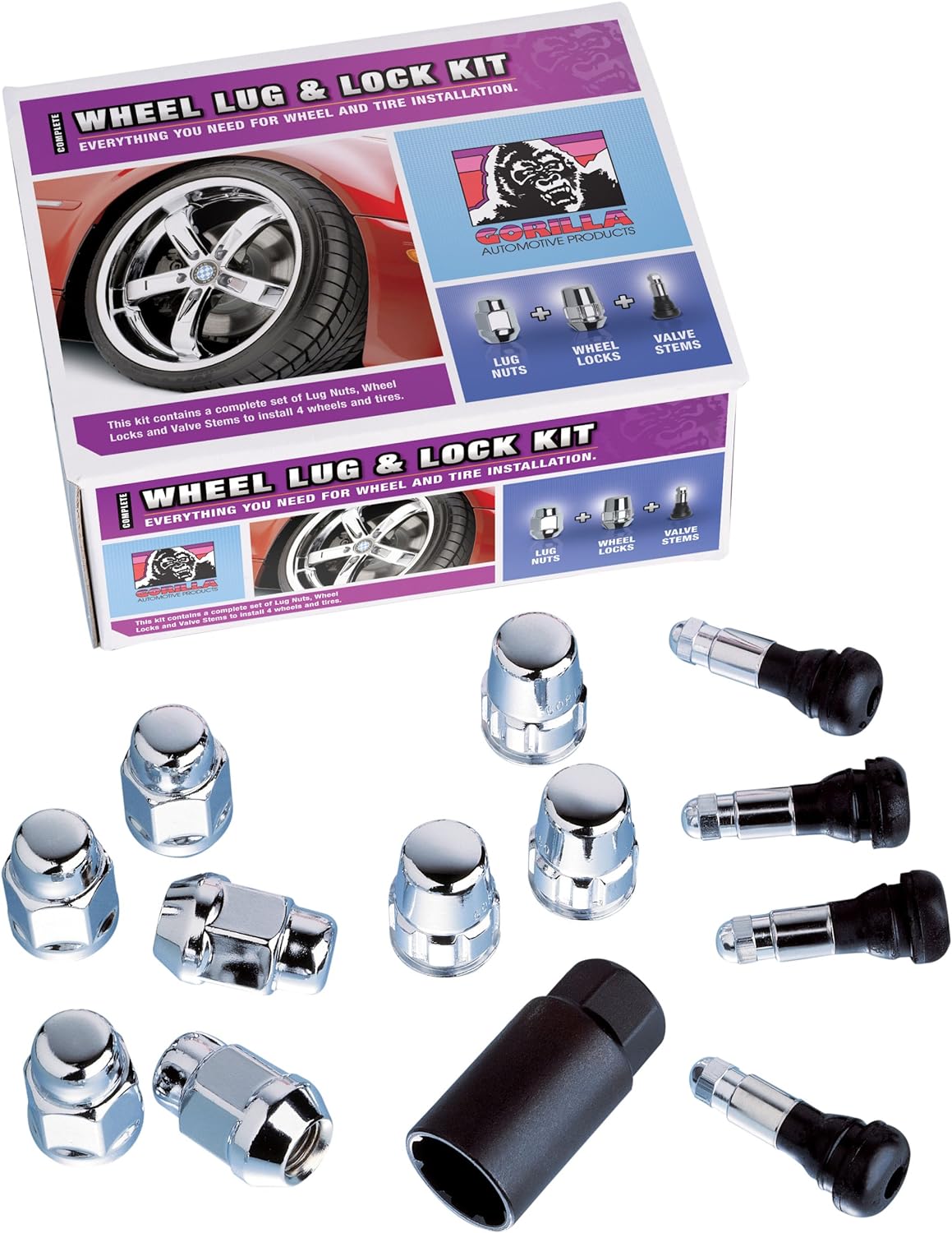 Gorilla Automotive 40983 - Acorn Bulge Open End Lug Nut and Lock Kit 1/2"-20 Zinc 5 Lug Kit W Valves Gorilla Automotive 40983 - Acorn Bulge Open End Lug Nut and Lock Kit 1/2"-20 Zinc 5 Lug Kit W Valves