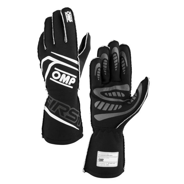 OMP Racing IB0-0776-B01-071-L - FIRST GLOVES FIA 8856-20 18 MY2025 BLACK SZ. L