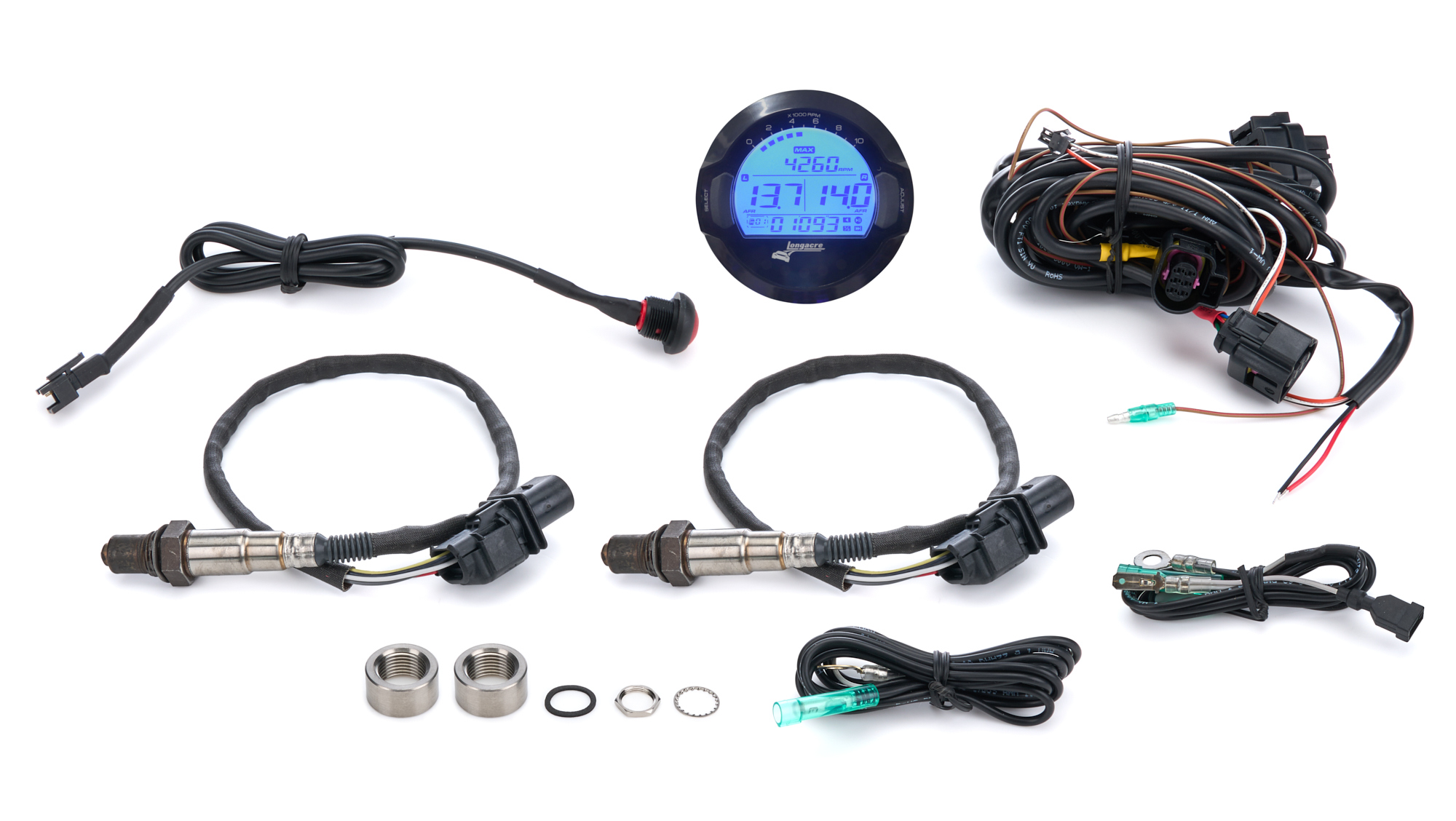 Longacre 52-46873 - Air-Fuel Gauge - Dual Sensor - Wideband - Electric - Digital - 2-5/8 in Diameter - Black Face - Blue Backlight - Gauge Only - Each Longacre 52-46873 - Air-Fuel Gauge - Dual Sensor - Wideband - Electric - Digital - 2-5/8 in Diameter - Black Face - Blue Backlight - Gauge Only - Each