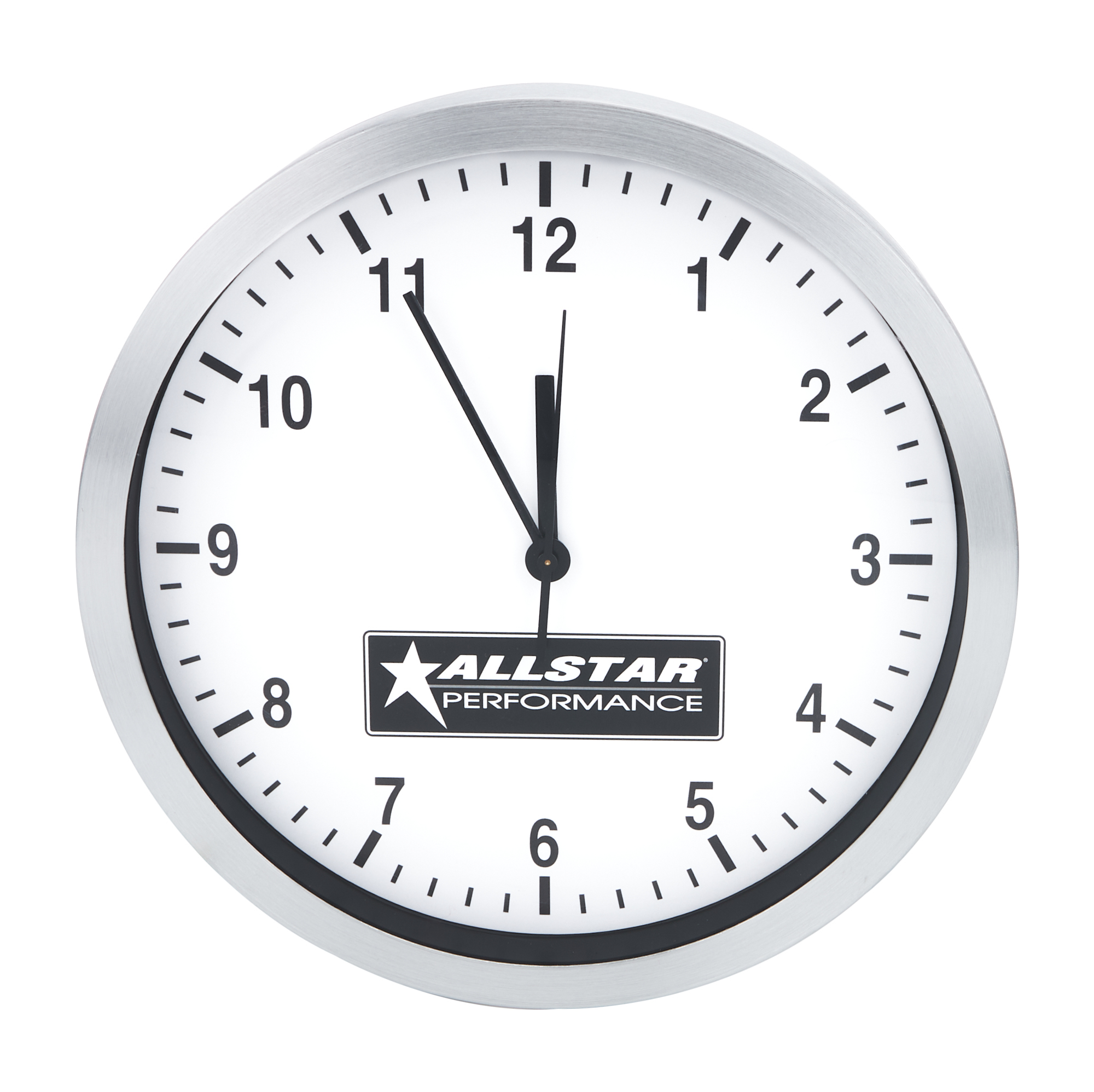 AllStar Performance ALL99968 - Wall Clock - 12 in Diameter - Allstar Logo - Battery Operated - Brushed Aluminum Ring - Each