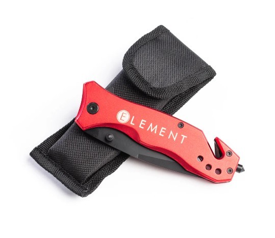 Element Advanced Fire Protection ELE-ACC-KMT - Vehicle Safety Knife - Blade / Glass Breaker / Seat Belt Cutter / Case Included - Aluminum - Red Anodized - Each