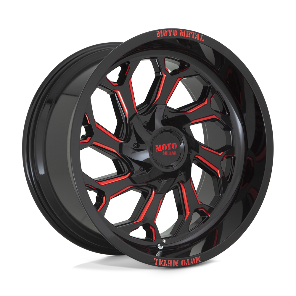 Moto Metal MO99922267944N - Mo999 22X12 Gloss Black Milled W/ Red Tint