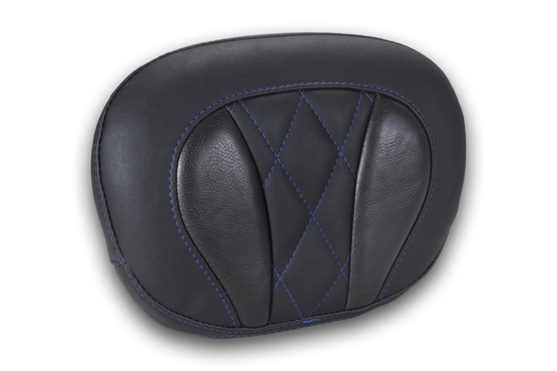 Mustang Motorcycle 88450SB - Mustang Deluxe Diamond Touring Sissy Bar Pad Black w/Sky Blue Thread