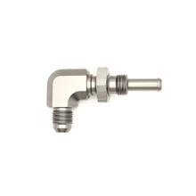 Deatschwerks 6-02-0712 - 6AN Male Flare To 5/16in. Male Barb Bulkhead Adapter 90-Degree (Incl. Nut)