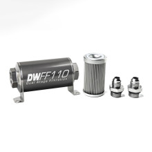 Deatschwerks 8-03-110-010K-8 - Stainless Steel 8AN 10 Micron Universal Inline Fuel Filter Housing Kit (110mm)