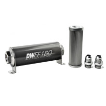 Deatschwerks 8-03-160-010K-10 - Stainless Steel 10AN 10 Micron Universal Inline Fuel Filter Housing Kit (160mm)