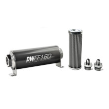 Deatschwerks 8-03-160-100K-6 - Stainless Steel 6AN 100 Micron Universal Inline Fuel Filter Housing Kit (160mm)