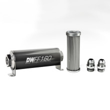 Deatschwerks 8-03-160-005K-10 - Stainless Steel 10AN 5 Micron Universal Inline Fuel Filter Housing Kit (160mm)