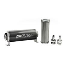 Deatschwerks 8-03-160-010K-38 - Stainless Steel 3/8in 10 Micron Universal Inline Fuel Filter Housing Kit (160mm)