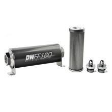 Deatschwerks 8-03-160-010K-6 - Stainless Steel 6AN 10 Micron Universal Inline Fuel Filter Housing Kit (160mm)