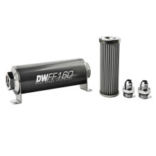 Deatschwerks 8-03-160-040K-8 - Stainless Steel 8AN 40 Micron Universal Inline Fuel Filter Housing Kit (160mm)