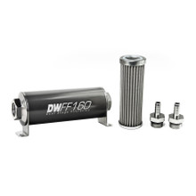 Deatschwerks 8-03-160-100K-38 - Stainless Steel 3/8in 100 Micron Universal Inline Fuel Filter Housing Kit (160mm)