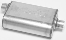 Dynomax 17217 - Muffler - Ultra Flo Welded - 2.25 in Offset Inlet - 2.25 in Center Outlet - 14 x 9.75 x 4.5 in Oval Body - 19 in Long - Stainless - Natural - Each