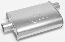 Dynomax 17731 - Muffler - Super Turbo - 2.25 in Offset Inlet - 2.25 in Center Outlet - 14 x 4.25 x 9.75 in Oval Body - 18.5 in Long - Steel - Aluminized - Universal - Each