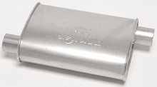 Dynomax 17732 - Muffler - Super Turbo - 2.25 in Offset Inlet - 2.25 in Offset Outlet - 14 x 4.25 x 9.75 in Oval Body - 18 in Long - Steel - Aluminized - Universal - Each