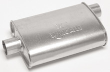Dynomax 17733 - Muffler - Super Turbo - 2.5 in Offset Inlet - 2.5 in Center Outlet - 14 x 4.25 x 9.75 in Oval Body - 18.5 in Long - Steel - Aluminized - Universal - Each