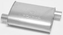 Dynomax 17736 - Muffler - Super Turbo - 2 in Offset Inlet - 2 in Offset Outlet - 14 x 4.25 x 9.75 in Oval Body - 18.5 in Long - Steel - Aluminized - Universal - Each