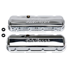 Edelbrock 4480 - Valve Cover Signature Series Chevrolet 1965 and Later 396-502 V8 Low Chrome
