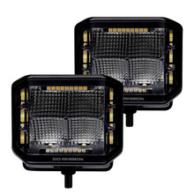 Go Rhino 750700322FCS - Xplor Blackout Combo Series Cube Sideline LED Flood Lights w/Amber 4x3 - Blk (Pair)
