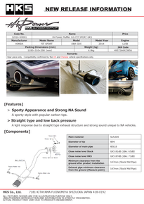 HKS 32016-KH001 - Hi-Power Muffler 2014+ Honda Fit Sport GK5 w/ Carbon Tips