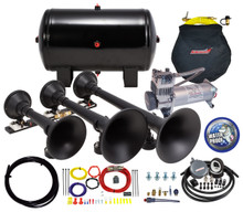 Kleinn Air Horns HK9 - Kleinn Triple Black Horn Kit w/ 150 PSI Waterproof 5.0 gal Air Tank