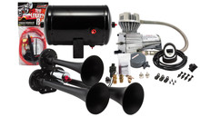 Kleinn Air Horns HK3-1 - Kleinn Triple Black Horn Kit w/ 130 PSI Air Compressor / 1.0 gal Air Tank