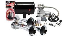 Kleinn Air Horns HK3 - Kleinn Triple Chrome Horn Kit w/ 130 PSI Air Compressor / 1.0 gal Air Tank