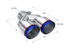MBRP T5171BE - T304 Stainless Steel Burnt End Tip 2.5 Inch ID Dual 3.5 Inch OD Out 9.5 Inch Length Single Wall
