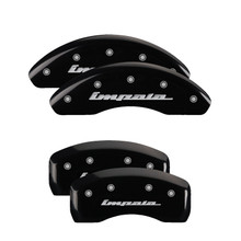 MGP 14223SIMPBK - 4 Caliper Covers Engraved Front & Rear Impala Black finish silver ch