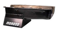 Moroso 20201 - 80-85 Chevrolet SBC (w/Passenger Side Dipstick) Wet Sump 7qt 8.25in Steel Oil Pan - Black