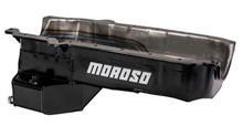 Moroso 20185 - 86-Up Chevrolet SBC (w/Passenger Side Dipstick) Wet Sump 5.5qt 7.5in Steel Oil Pan - Black