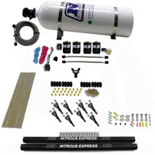 Nitrous Express 91006-15 - Pro-Shk/Gas 4 Solenoids Nitrous Kit (200-600HP) w/Rails and 15lb Bottle