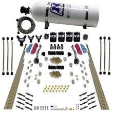 Nitrous Express 93106-15 - 8 Cyl Dry Direct Port Dual Stage 4 Solenoids Nitrous Kit (200-600HP) w/15lb Bottle