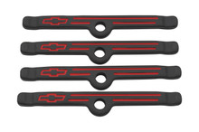 Proform 141-757 - Engine Valve Cover Holdown Clamps Black Crinkle w/Bowtie Logo SB Chevy 4 Pcs Red Lines & Bowties Chevrolet Performance Parts