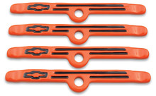 Proform 141-782 - Engine Valve Cover Holdown Clamps Orange with Black Bowtie Logo SB Chevy 4 Pc Black Lines & Bowties Chevrolet Performance Parts
