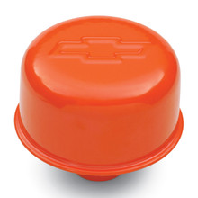 Proform 141-786 - Engine Valve Cover Breather 3 Inch Diameter Bowtie Logo Push-In Style Orange Chevrolet Performance Parts