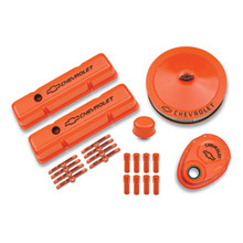 Proform 141-780 - Engine Dress-Up Kit Orange w/Black Bowtie Logo Fits SB Block Chevy Engines Tall Powdercoat Chevrolet Performance Parts