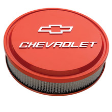 Proform 141-831 - 14 Inch Air Cleaner Kit Alunimum Chevy Orange Raised Chevy and Bowtie Emblems Chevrolet Performance Parts