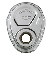 Proform 141-215 - Timing Chain Cover Chrome Steel With Chevy and Bowtie Logo SB Chevy 69-91 Chevrolet Performance Parts
