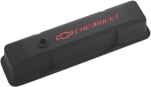 Proform 141-116 - Engine Valve Covers Tall Style Die Cast Black with Bowtie Logo Fits SB Chevy Recessed Red Chevrolet & Bowtie Logos Chevrolet Performance Parts