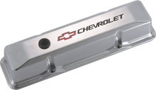 Proform 141-108 - Engine Valve Covers Tall Style Die Cast Polished with Bowtie Logo SB Chevy Recessed Black Chevrolet & Red Bowtie Logos Chevrolet Performance Parts