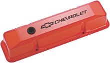 Proform 141-118 - Chevrolet & Bowtie Emblem Die-Cast Valve Covers Recessed Emblem Orange Recessed Black Chevrolet & Bowtie Logos Chevrolet Performance Parts