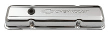 Proform 141-102 - Engine Valve Covers Stamped Steel Short Chrome w/ Bowtie Logo Fits SB Chevy Embossed Chevrolet & Bowtie Logos Chevrolet Performance Parts