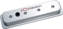 Proform 141-130 - Engine Valve Covers Center Bolt Style Die Cast Polish w/Bowtie Logo SB Chevy Recessed Black Chevrolet & Red Bowtie Logos Chevrolet Performance Parts