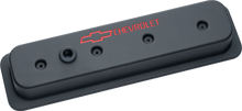 Proform 141-131 - Engine Valve Covers Center Bolt Style Die Cast Black w/ Bowtie Logo SB Chevy Recessed Red Chevrolet & Bowtie Logos Chevrolet Performance Parts