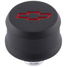 Proform 141-861 - Slant-Edge Aluminum Push-In Air Breather Cap Black Crinkle Finish Recessed Red Bowtie Emblem
